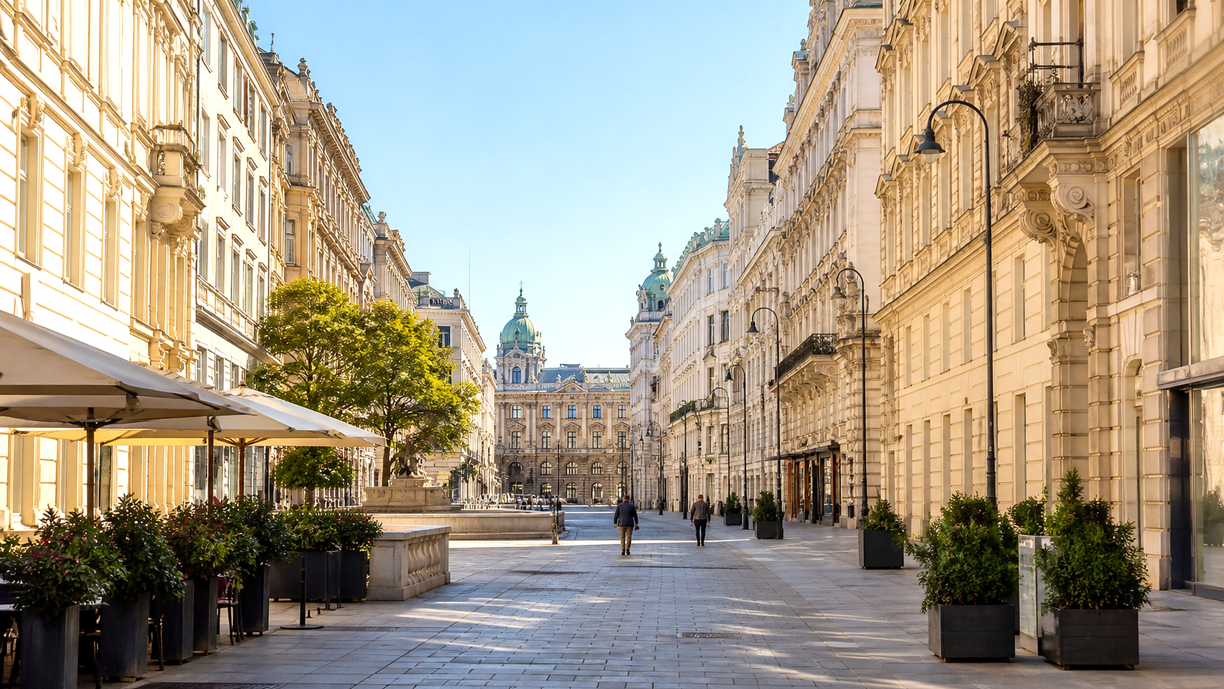 Breite Ansicht der Wiener Kärntner Straße mit Geschäfts- und Wohnhäusern